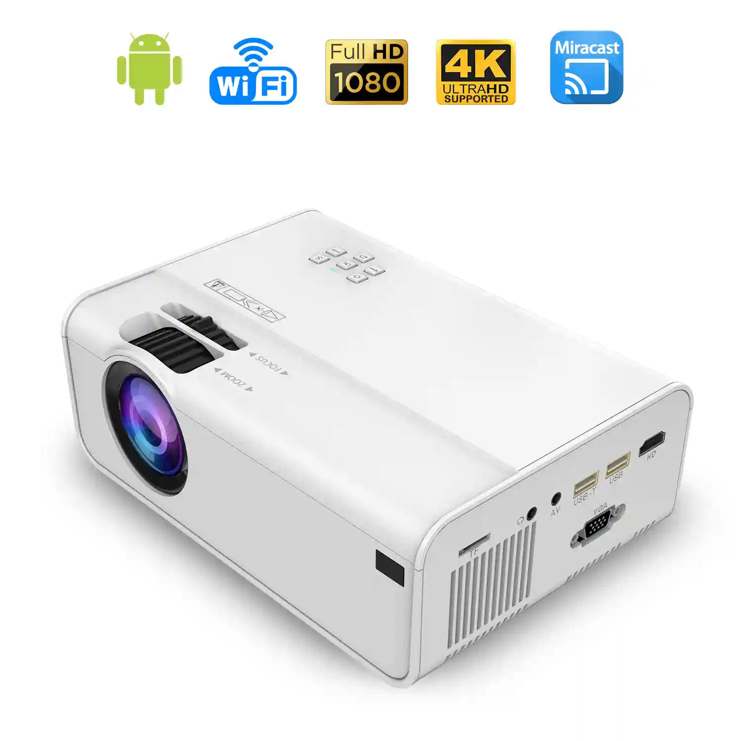 Video Proyector HD 1080P, 3500 lúmenes con altavoces duales, conexión  HDMI/USB/VGA/AV/Micro SD