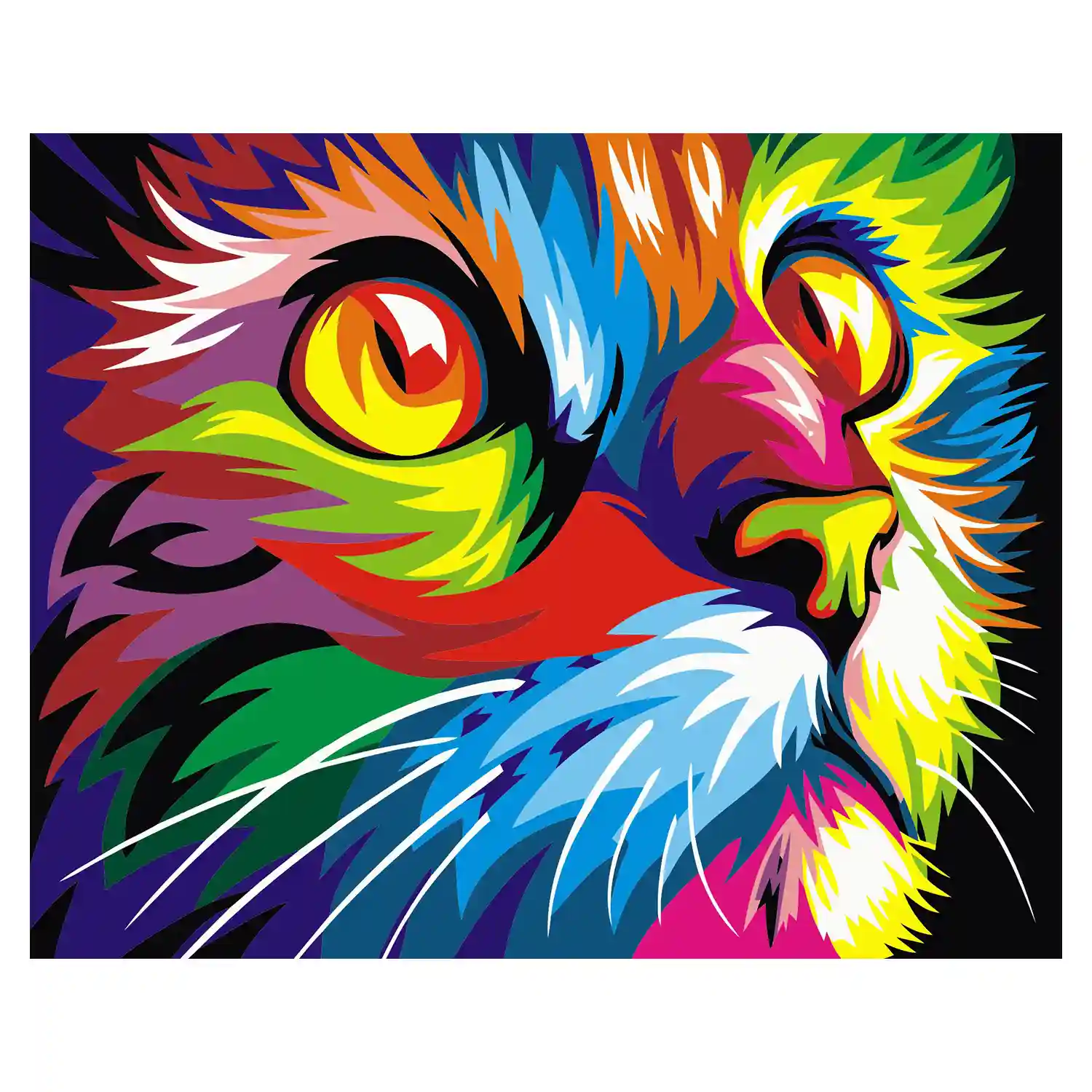 Lienzo con dibujo para pintar con números, de 40x50cm. Diseño gato  abstracto. Incluye pinceles y pinturas