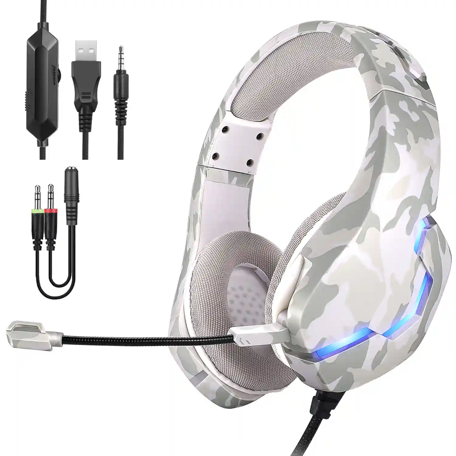 Headset PS4-480. Auriculares gaming con micro conexión minijack luz LED. PS4  Xbox One móvil tablet.