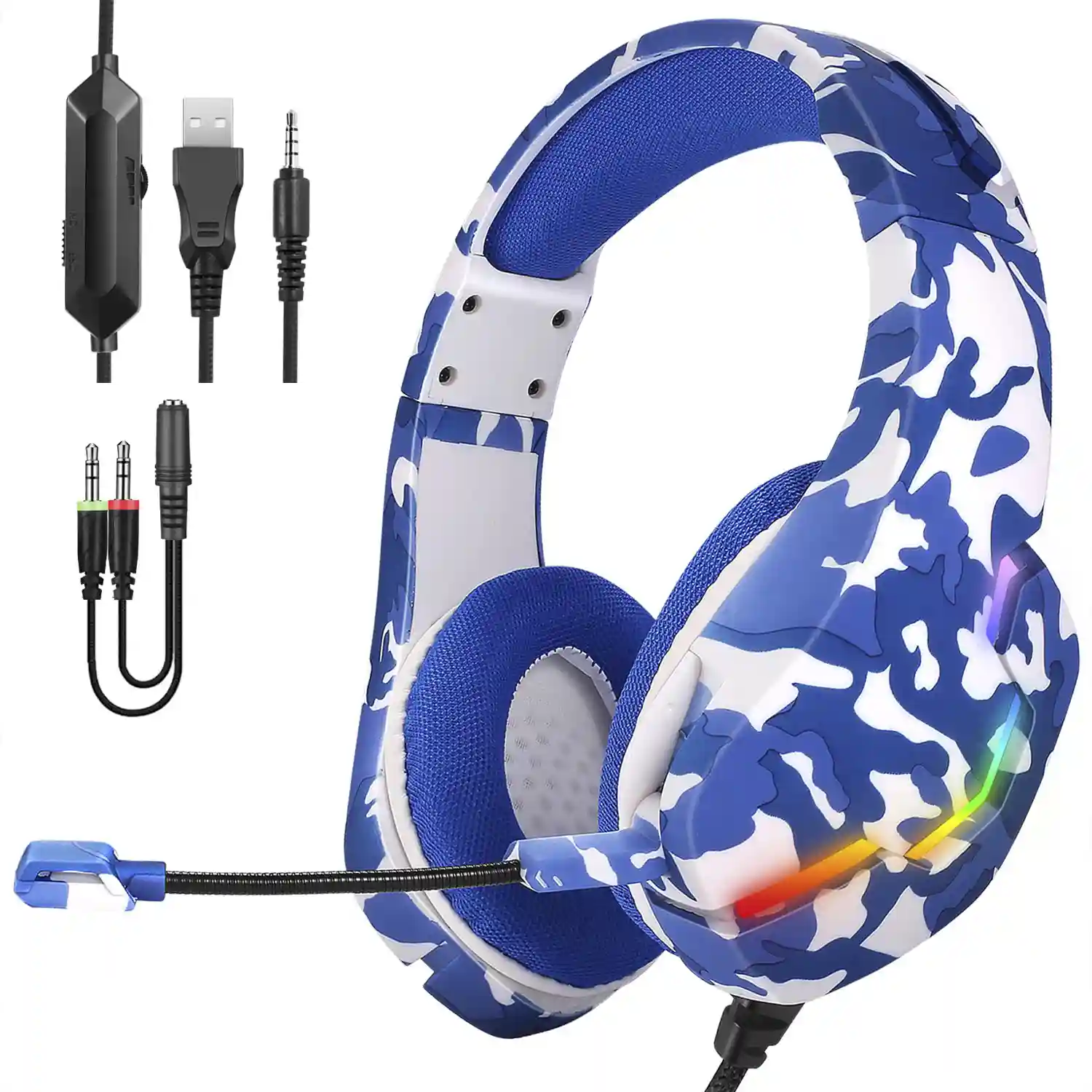 Auriculares gaming infantiles Cat AKZ-K23 con luces led RGB. Bluetooth 5.0,  micrófono plegable, Micro SD