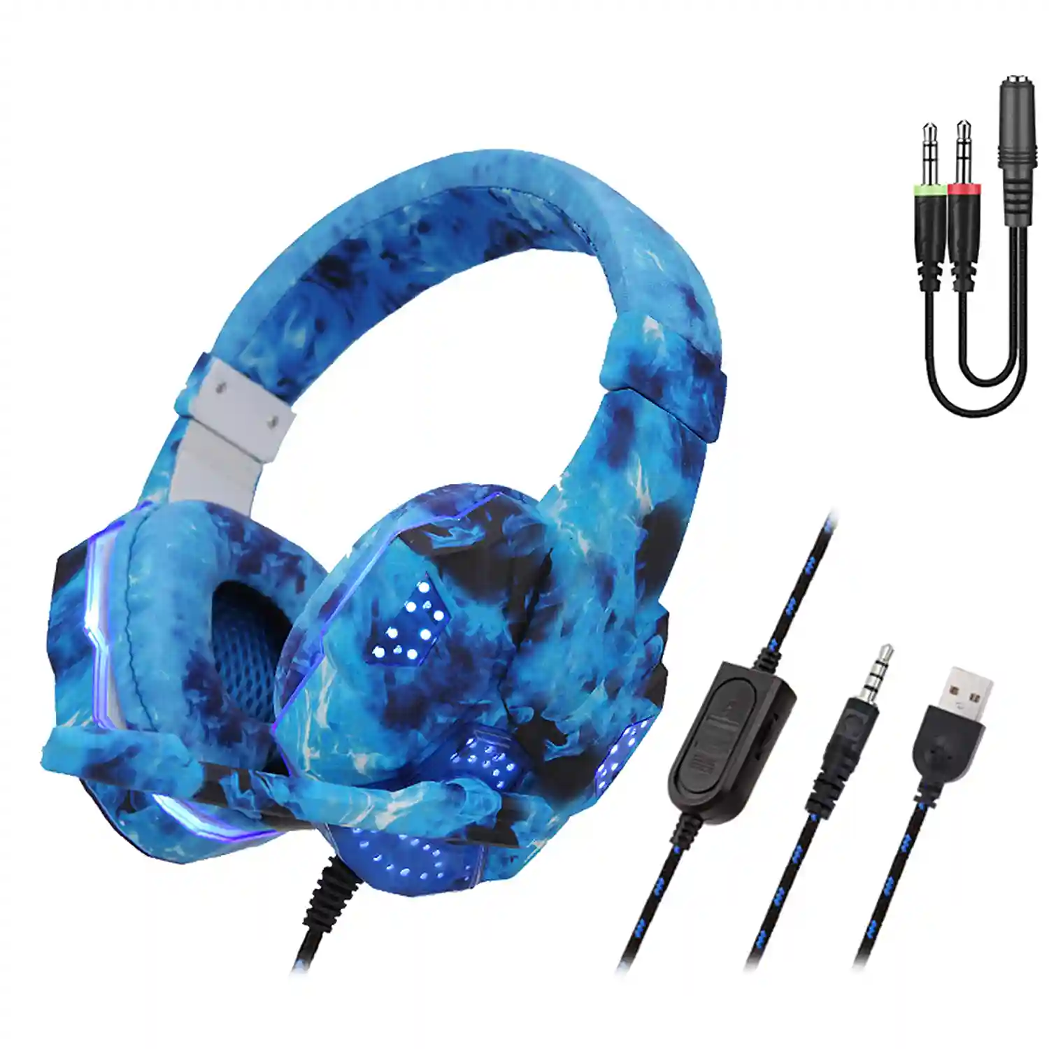 Headset Onikuma K20. Auriculares gaming por cable, con micro, luces LED  RGB. Para PC, PS4, Xbox One, móvil, tablet, etc.