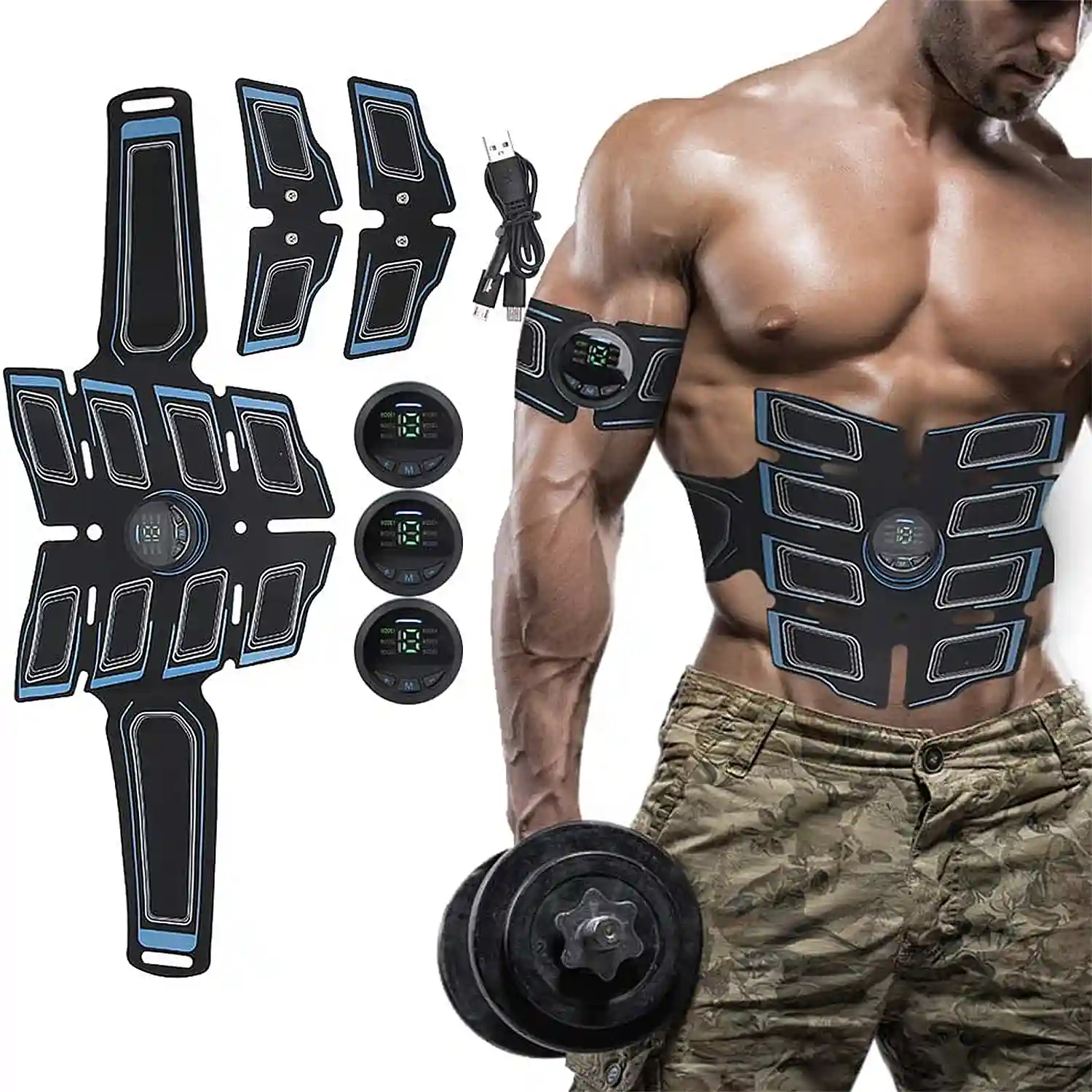 Estimulador EMS de 3 uds, estimulador muscular eléctrico para entrenamiento  con estimulador de abdomen y estimuladores de brazo/pierna/cadera, máquina