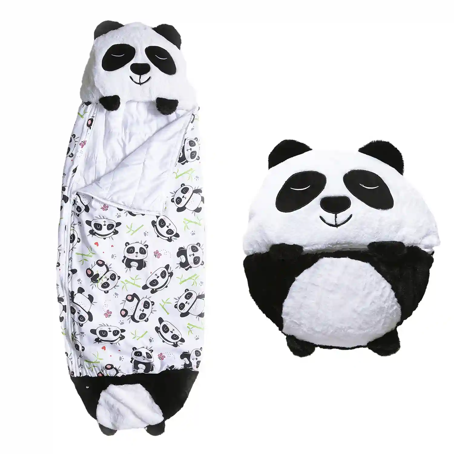 Saco de dormir convertible en almohada, para niños, Osito Panda. Tacto  peluche. Mediano / M: 160x60cm.