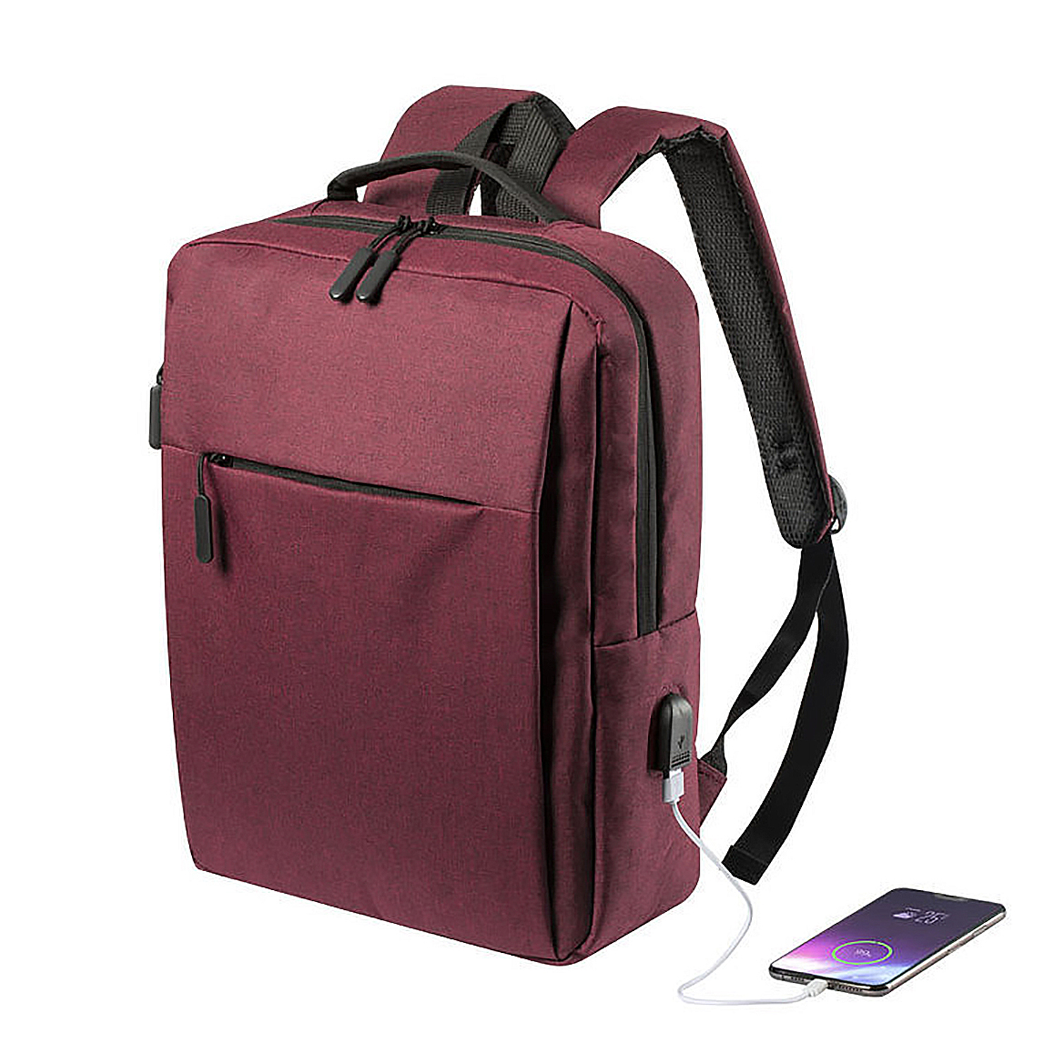 DAM - Ligação USB da mochila DAM. Acolchoado. Bolso almofadado para portátil 15" 31x40x13 cm. Cor: Vermelho