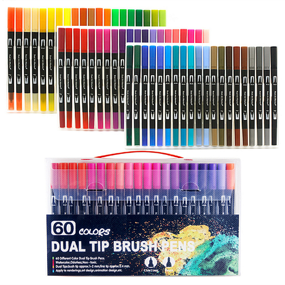 Set de 60 rotuladores en colores variados. Doble punta: fina y ancha en el  mismo rotulador.
