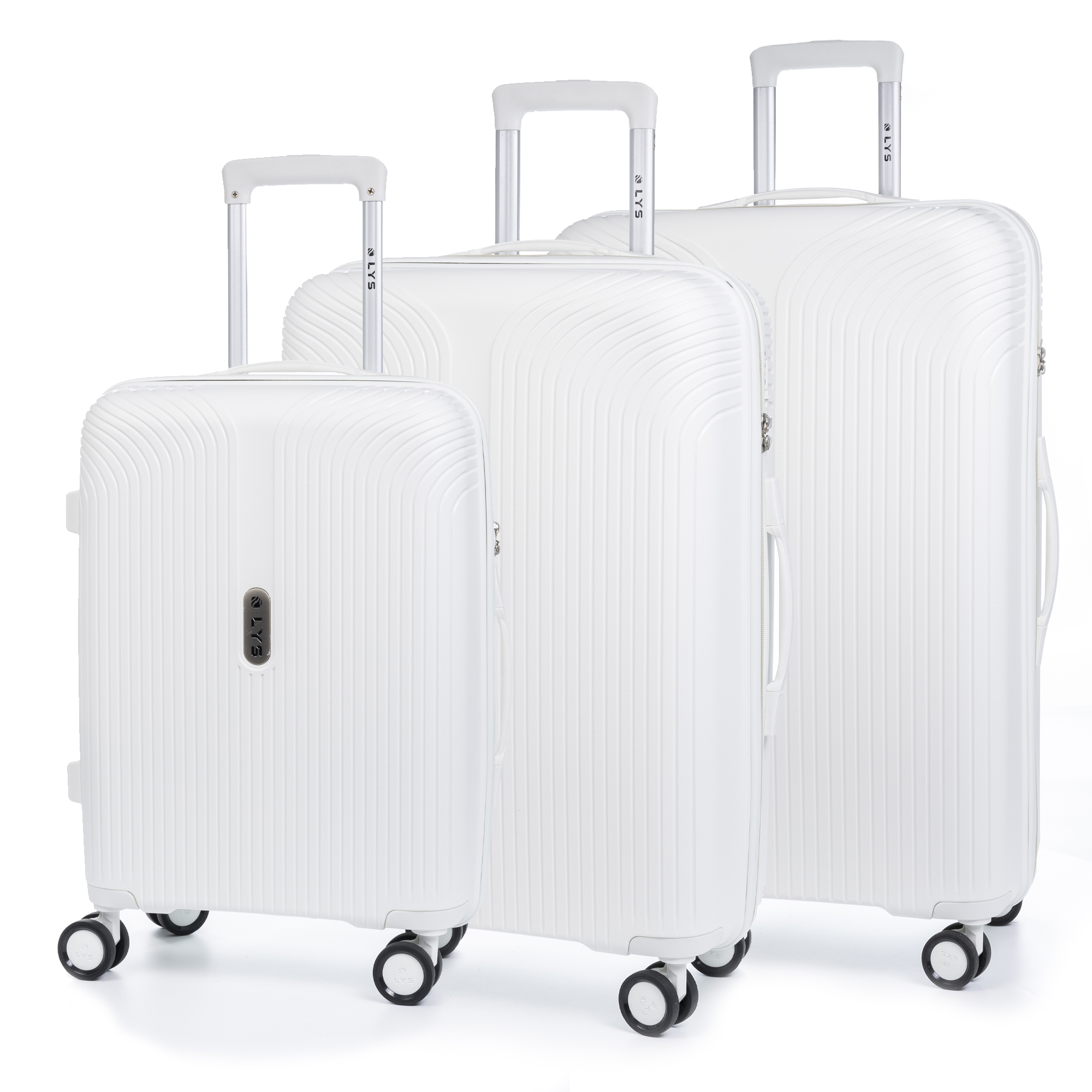 DAM - DAM Conjunto de 3 malas de viagem carrinho em PP anti-quebra. Fechadura numérica TSA, 4 rodas duplas giratórias 360°. 49x29x76 cm. Cor: Branco