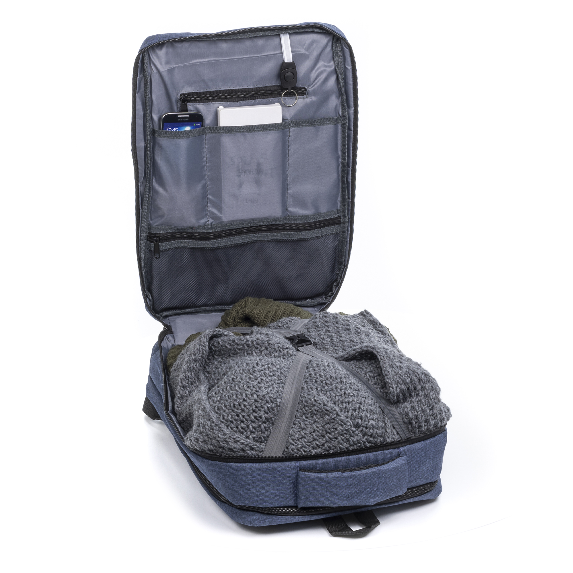 imagem de Mochila de cabine multicompartimentos DAM, suporte para portátil de 17". Adaptável ao carrinho. Tomada USB externa oculta. 30x14x42 Cm. Cor: Azul6