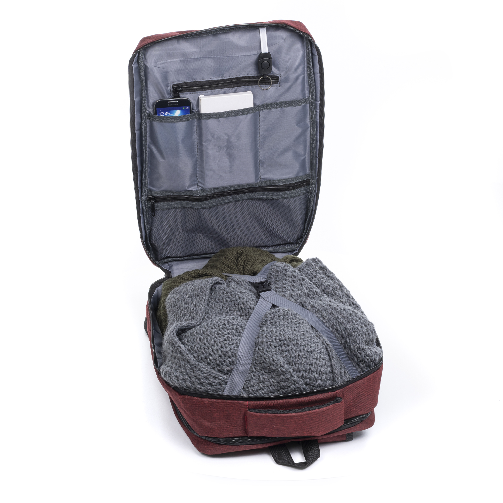 imagem de Mochila cabine multicompartimentos DAM, suporte para portátil de 17". Adaptável ao carrinho. Tomada USB externa oculta. 30x14x42 Cm. Cor: Vermelho6