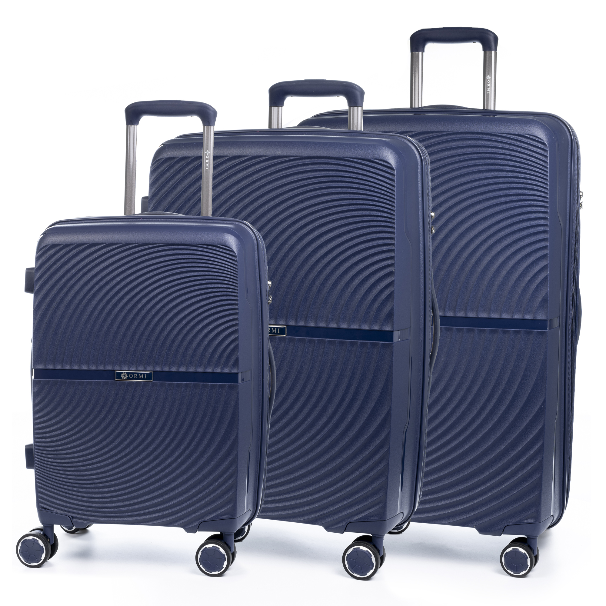 DAM - DAM Conjunto de 3 malas Trolley extensíveis, em material PP leve e resistente à quebra. Fechadura numérica TSA, 4 rodas giratórias 360°. 47x30x75 cm. Cor: Azul Escuro