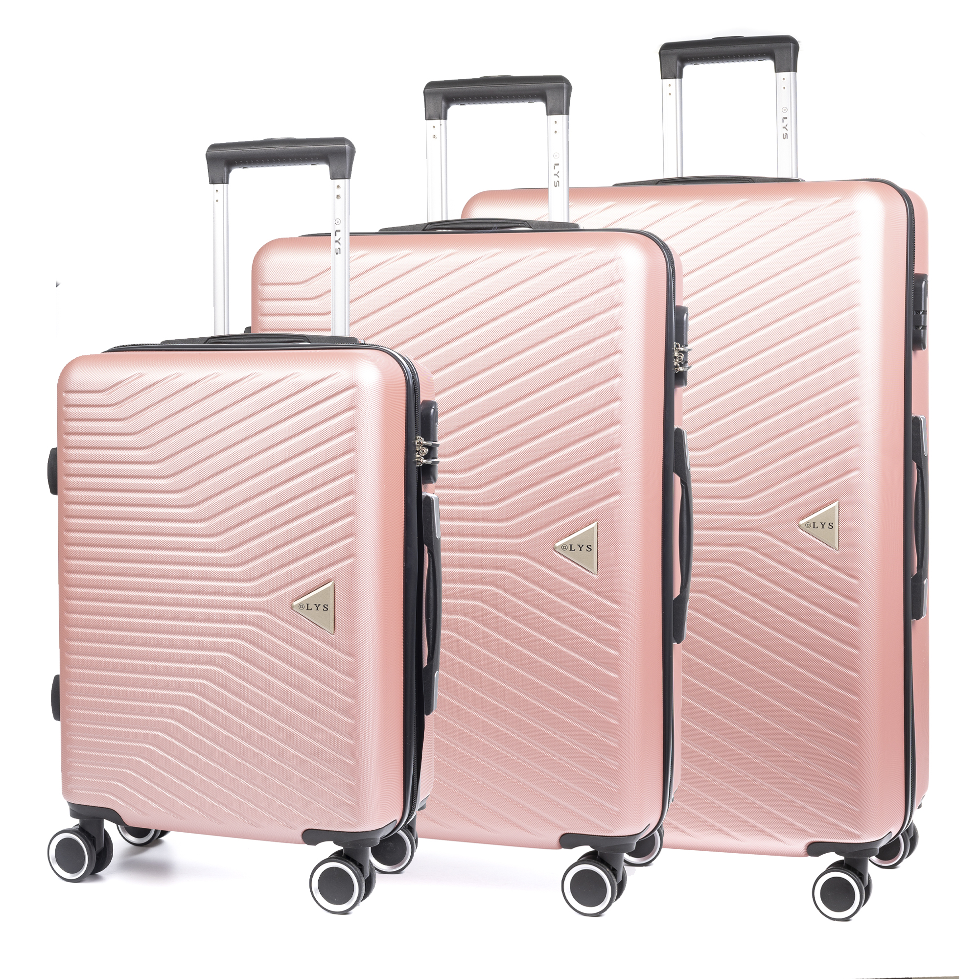 DAM - DAM Conjunto de 3 malas Trolley em material ABS leve e de alta resistência. Fechadura numérica, 4 rodas giratórias 360°. 48x27x76 cm. Cor: Ouro Rosa