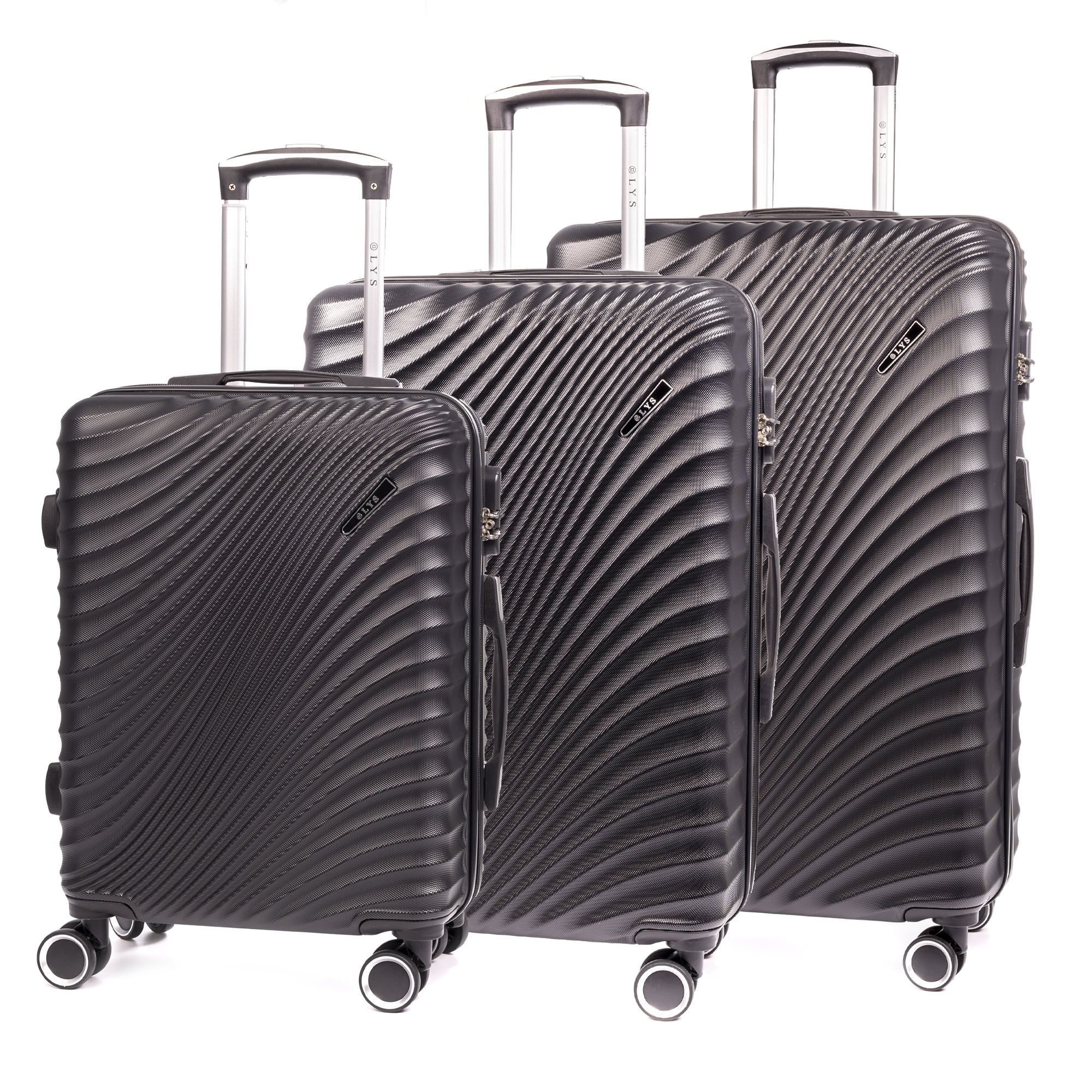 DAM - DAM Conjunto de 3 malas Trolley em material ABS leve e de alta resistência. Fechadura numérica, 4 rodas giratórias 360°. 49x29x76 cm. Cor: Preto