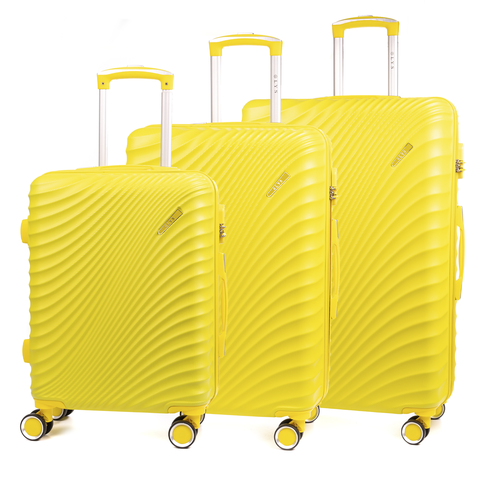 DAM - DAM Conjunto de 3 malas Trolley em material ABS leve e de alta resistência. Fechadura numérica, 4 rodas giratórias 360°. 49x29x76 cm. Cor: Amarelo