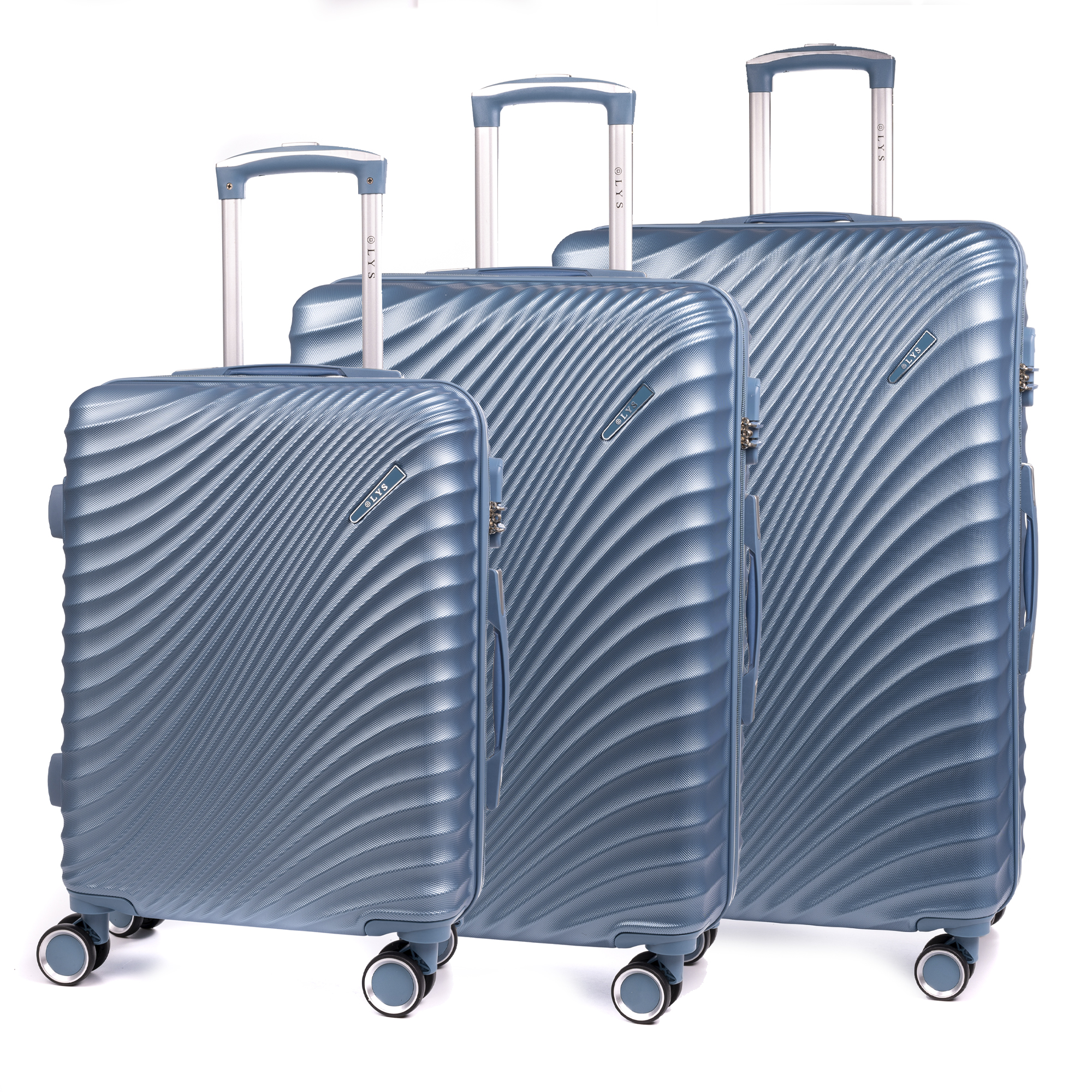 DAM - DAM Conjunto de 3 malas Trolley em material ABS leve e de alta resistência. Fechadura numérica, 4 rodas giratórias 360°. 49x29x76 cm. Cor: Azul Oceano