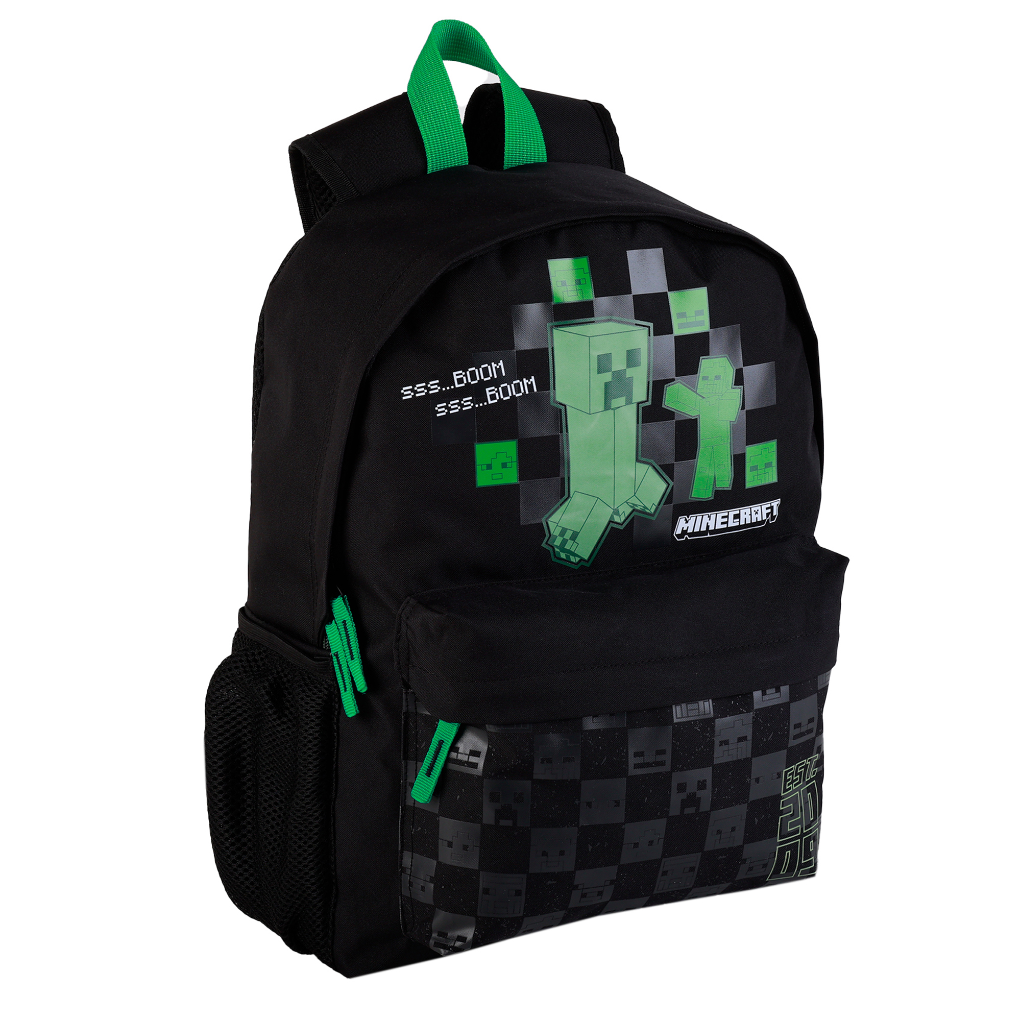 DAM - Mochila americana DAM Minecraft Creeper, adaptável ao automóvel. Compartimento para portátil. 45x14x34 cm. Cor: Preto