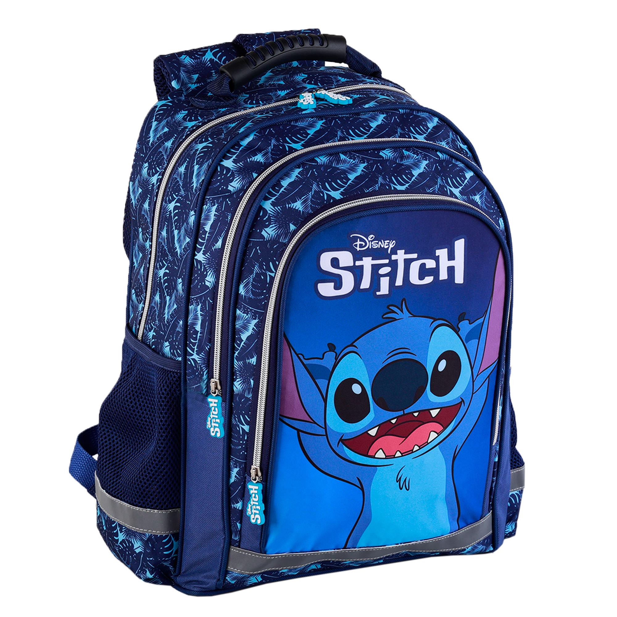 DAM - Mochila primária DAM Stitch com compartimento duplo, grande capacidade e adaptável a um automóvel. 28x16x41 cm. Cor: Azul