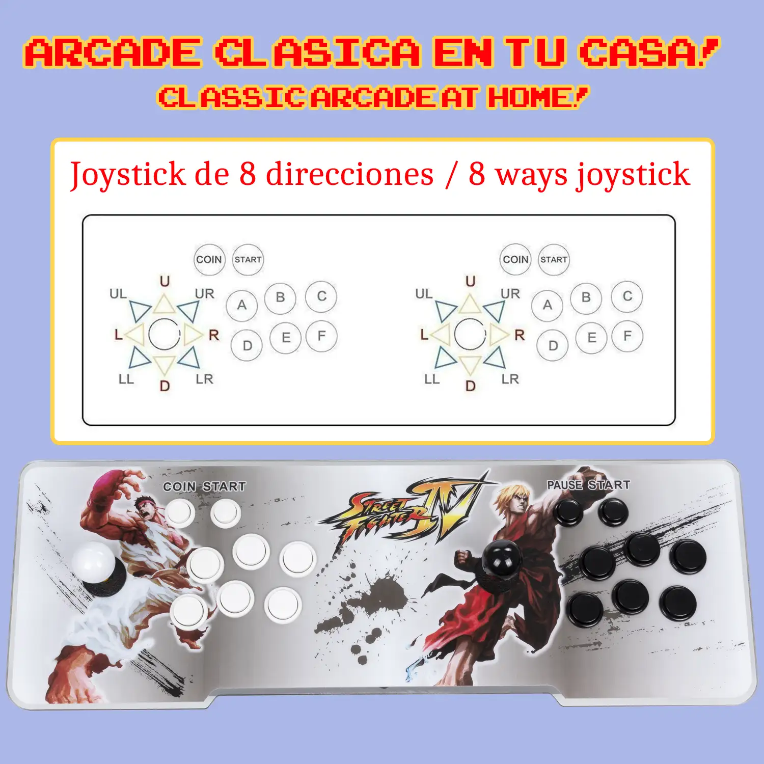 Pandoras Box 12. Consola arcade clásica, tipo máquina recreativa, con 28.890 juegos clásicos instalados, 2D y 3D. HDMI, VGA y salida USB. Incluye 2 mandos USB.