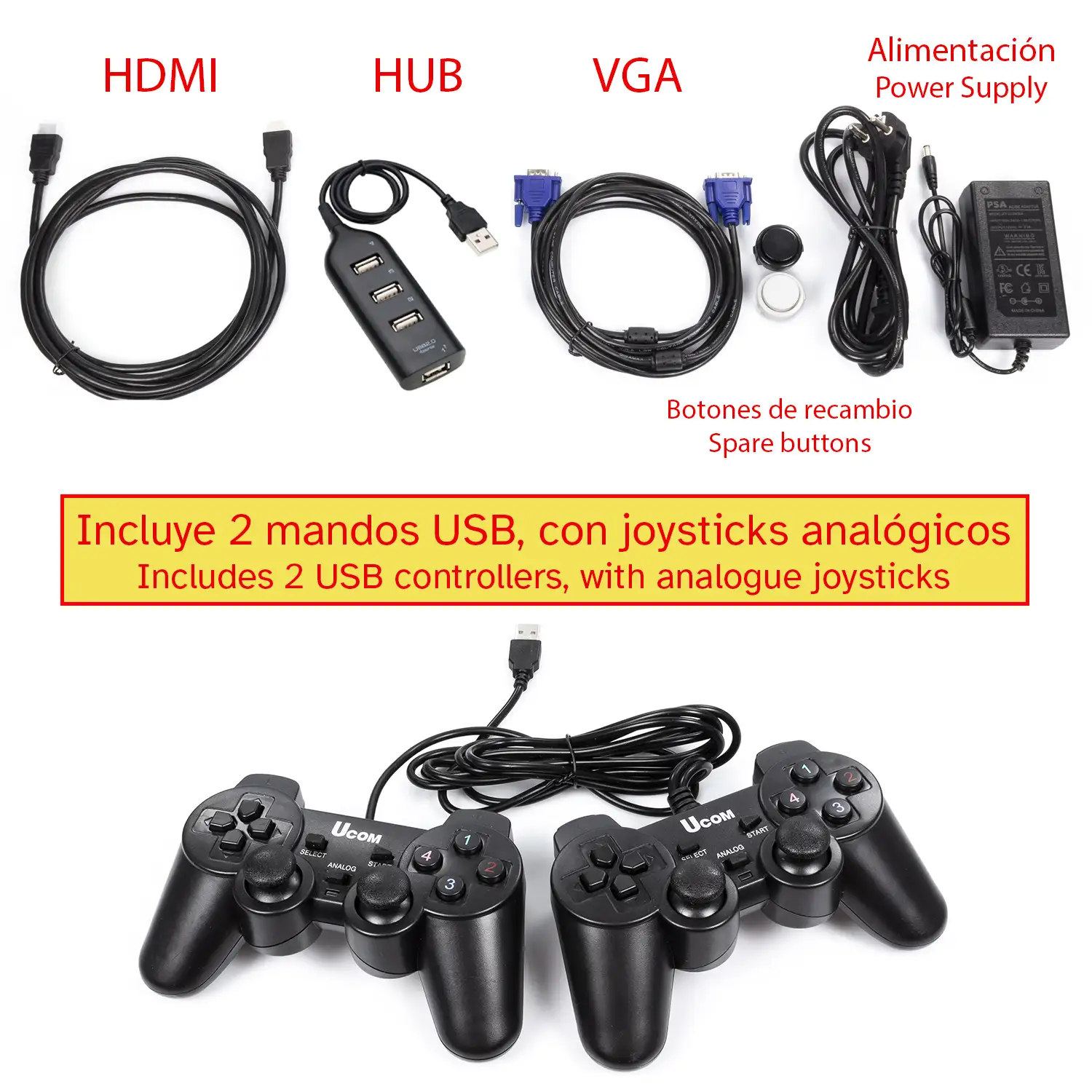 Pandoras Box 12. Consola arcade clásica, tipo máquina recreativa, con 28.890 juegos clásicos instalados, 2D y 3D. HDMI, VGA y salida USB. Incluye 2 mandos USB.