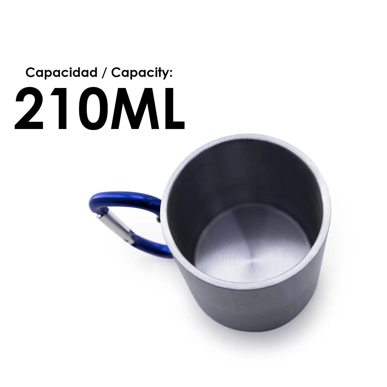 Bastic taza de acero inox de 210ml de capacidad con cuerpo de acabado brillante y asa mosquetón