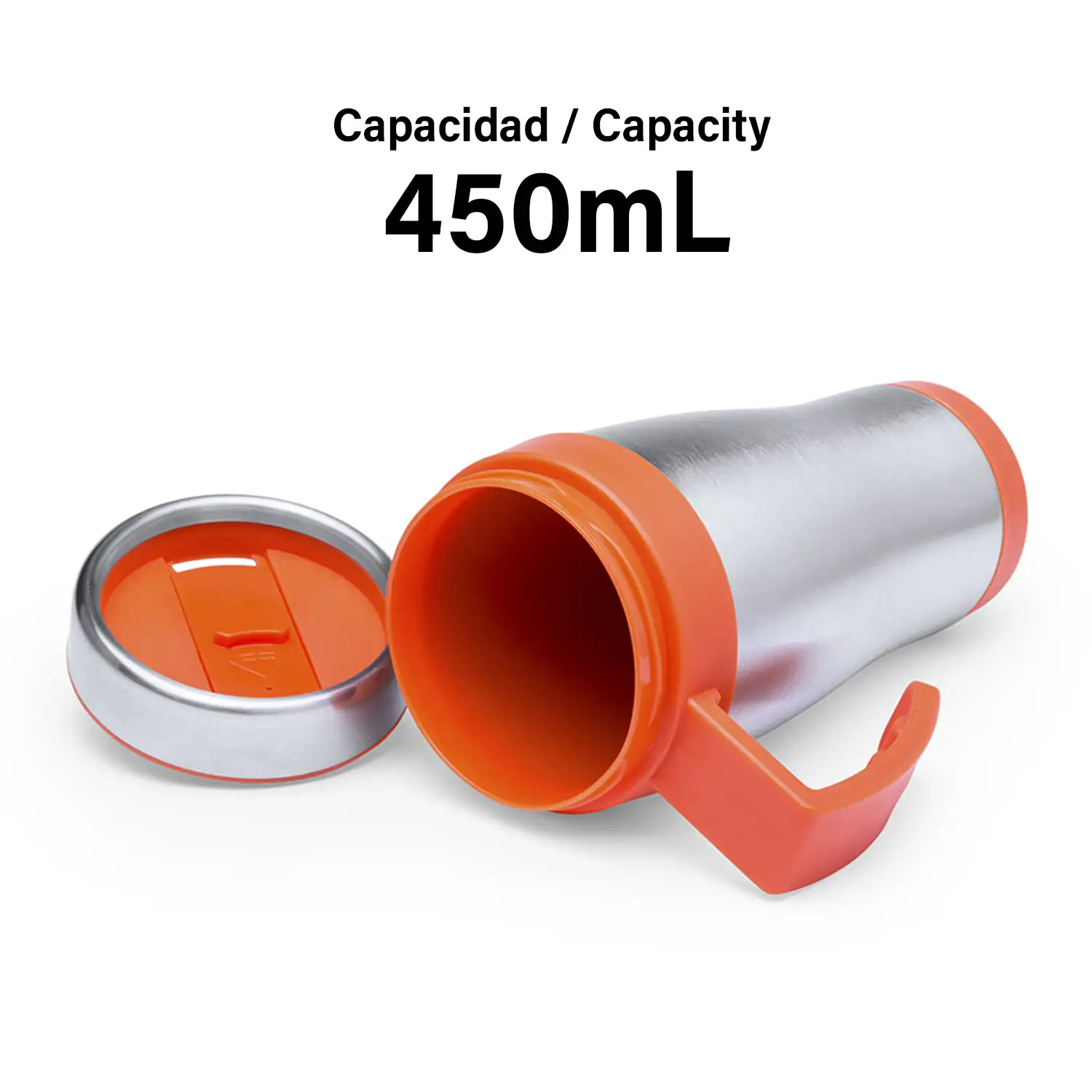 Carson taza de acero inox de 450ml de capacidad con cuerpo de acabado brillante con accesorios a juego.