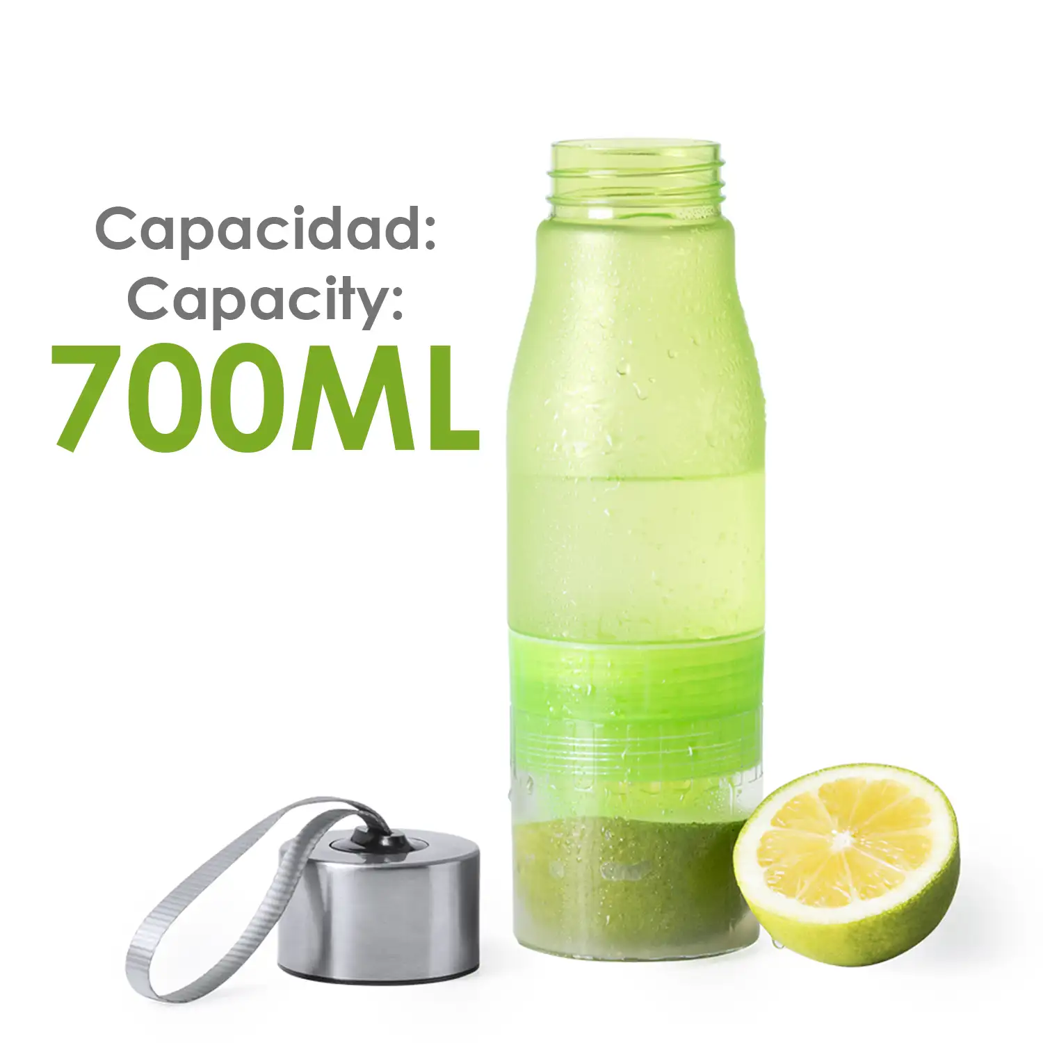 Selmy bidón de 700ml de capacidad Tritán de alta resistencia al calor. Base con exprimidor de cítricos.