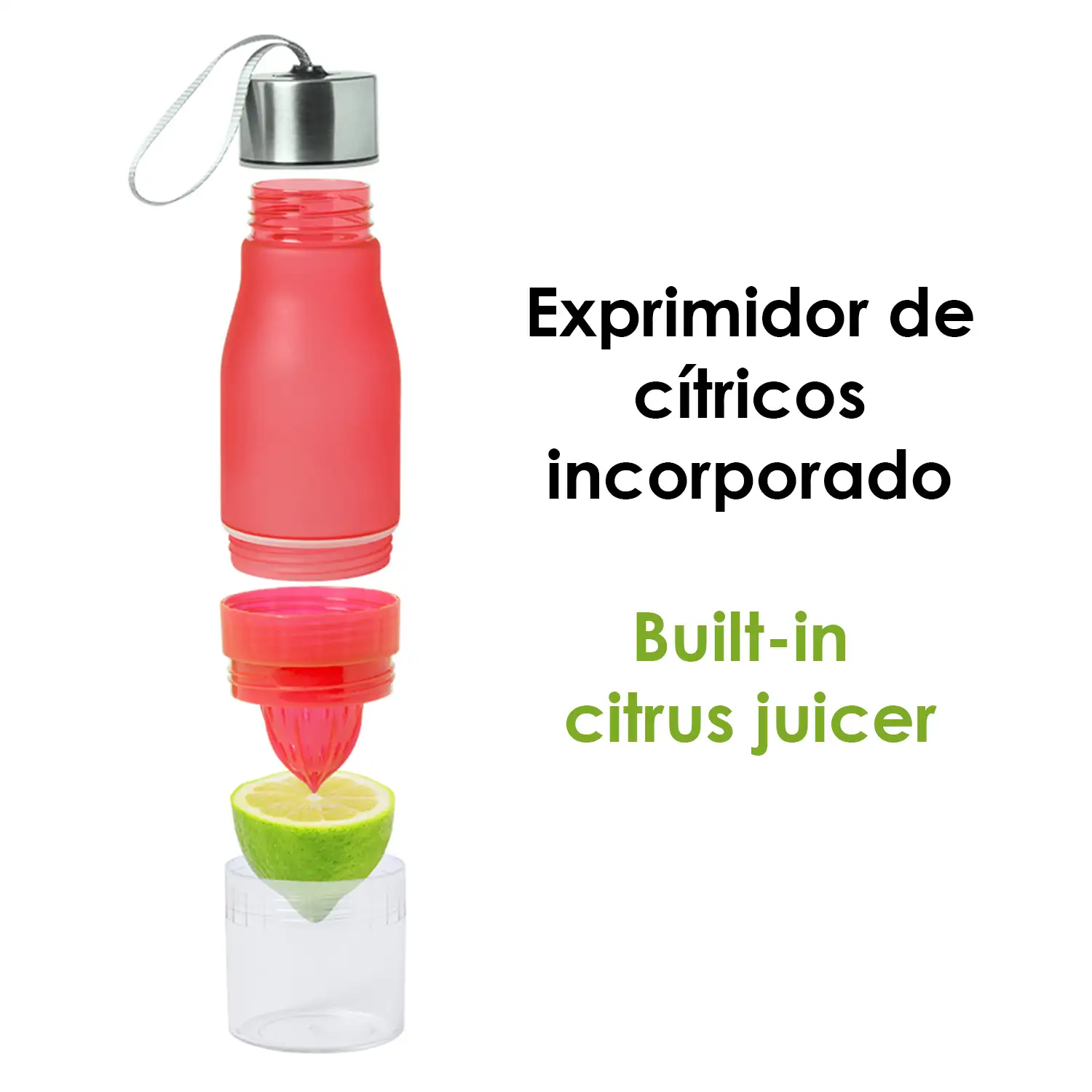 Selmy bidón de 700ml de capacidad Tritán de alta resistencia al calor. Base con exprimidor de cítricos.