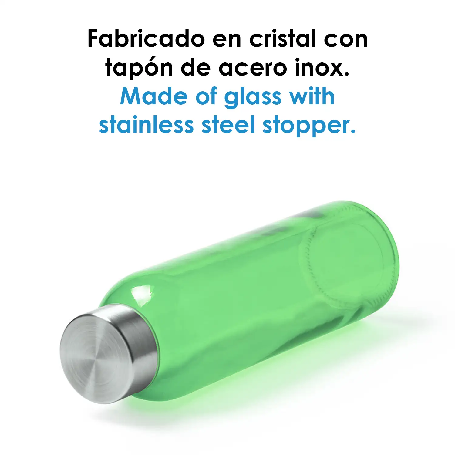 Terkol bidón de cristal de 500ml, cuerpo transparente en material libre de BPA y tapón a rosca en acero inox.