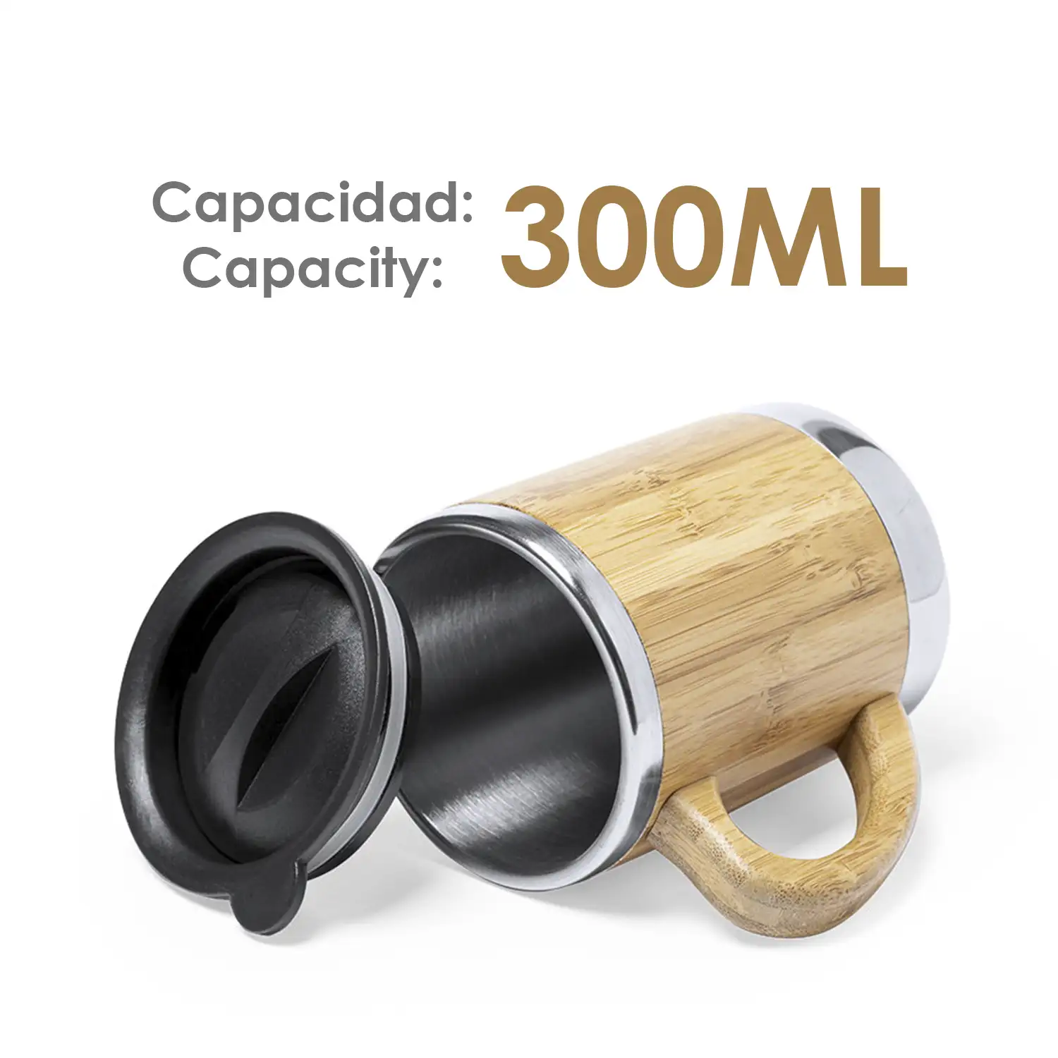 Vanatin taza  térmica Nature de 300ml. Cuerpo de bambú y acero inox de doble pared para mejor conservación de la temperatura. Con tapón dosificador.