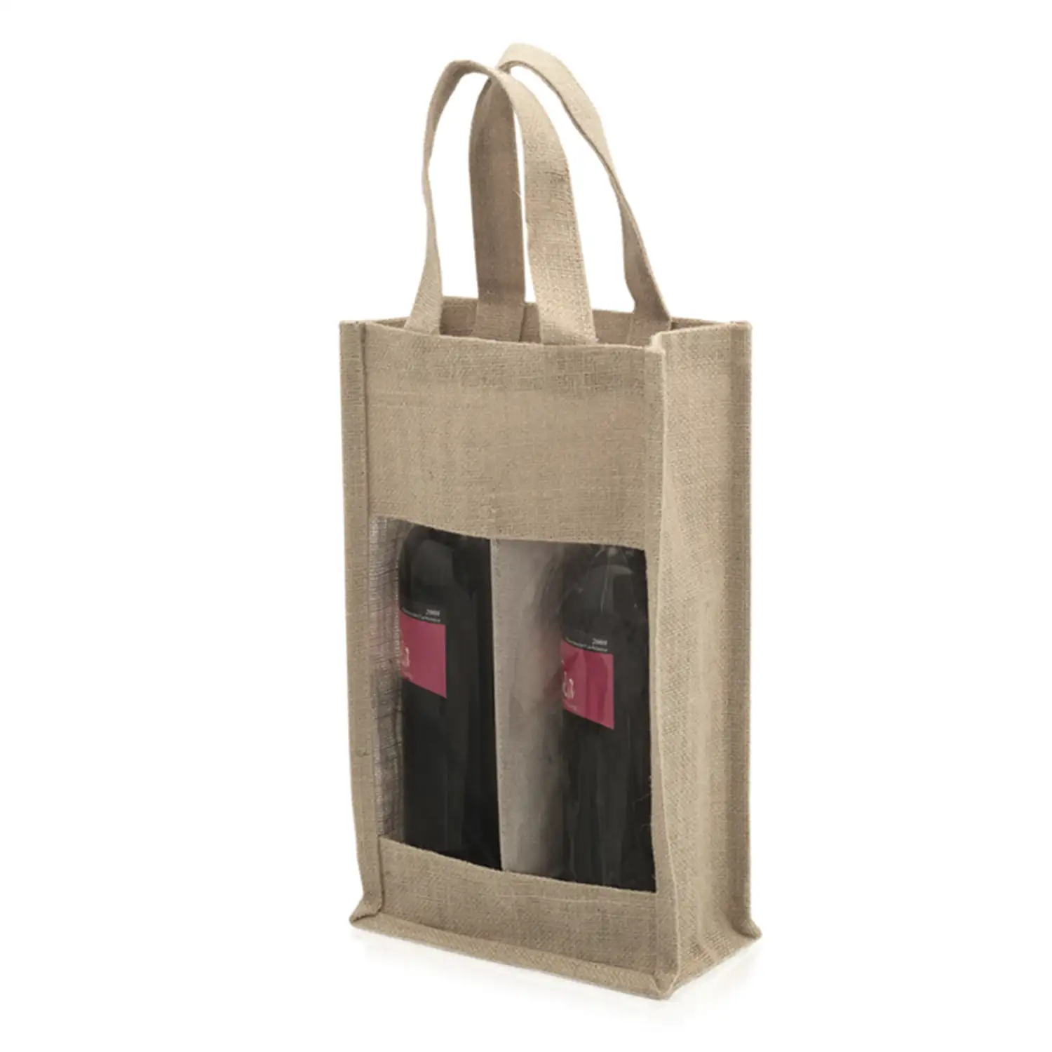 Koop, bolsa de yute laminado con compartimento individual para 2 botellas de vino de 75 cl.