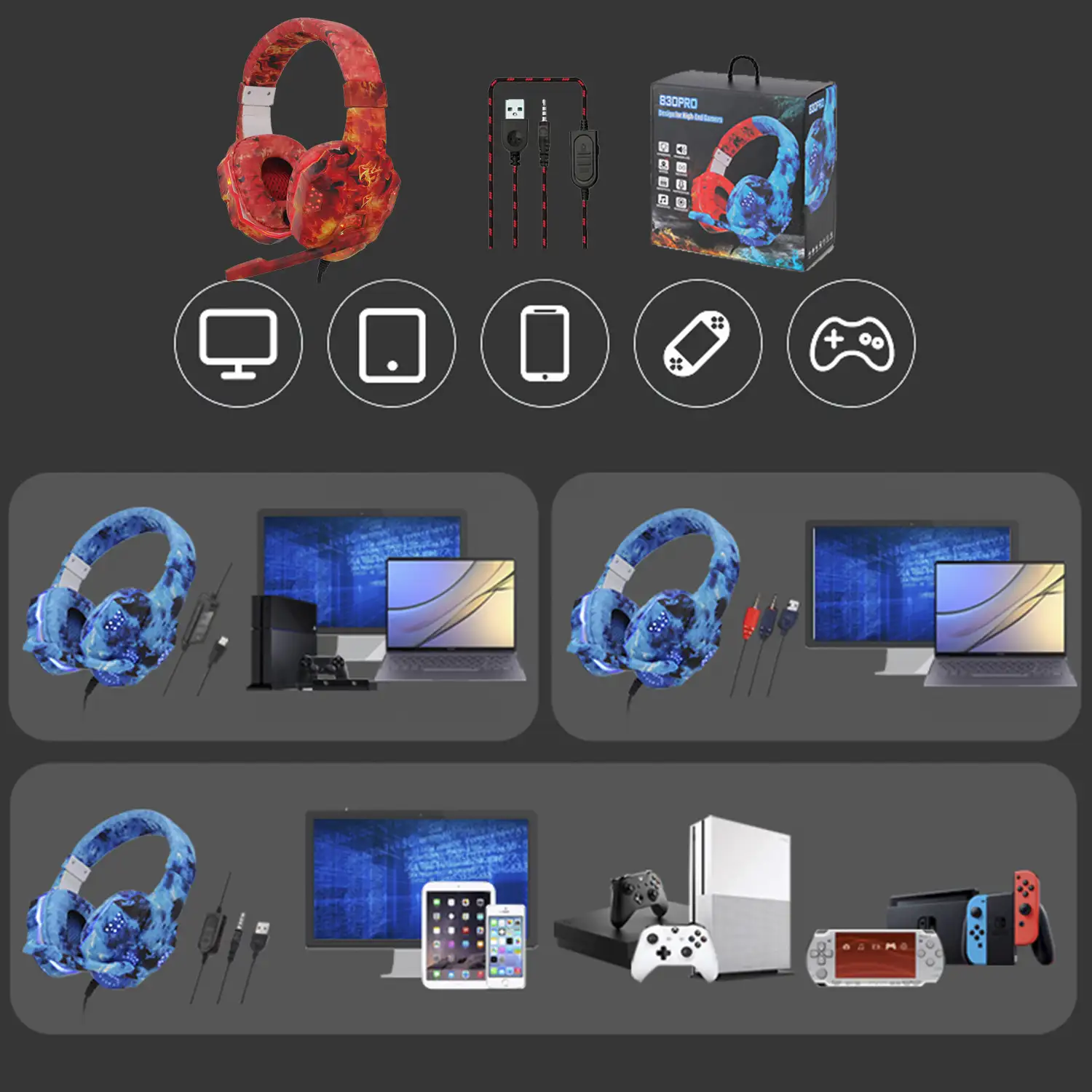 Headset V8 RGB. Auriculares gaming para PC con micro incorporado y