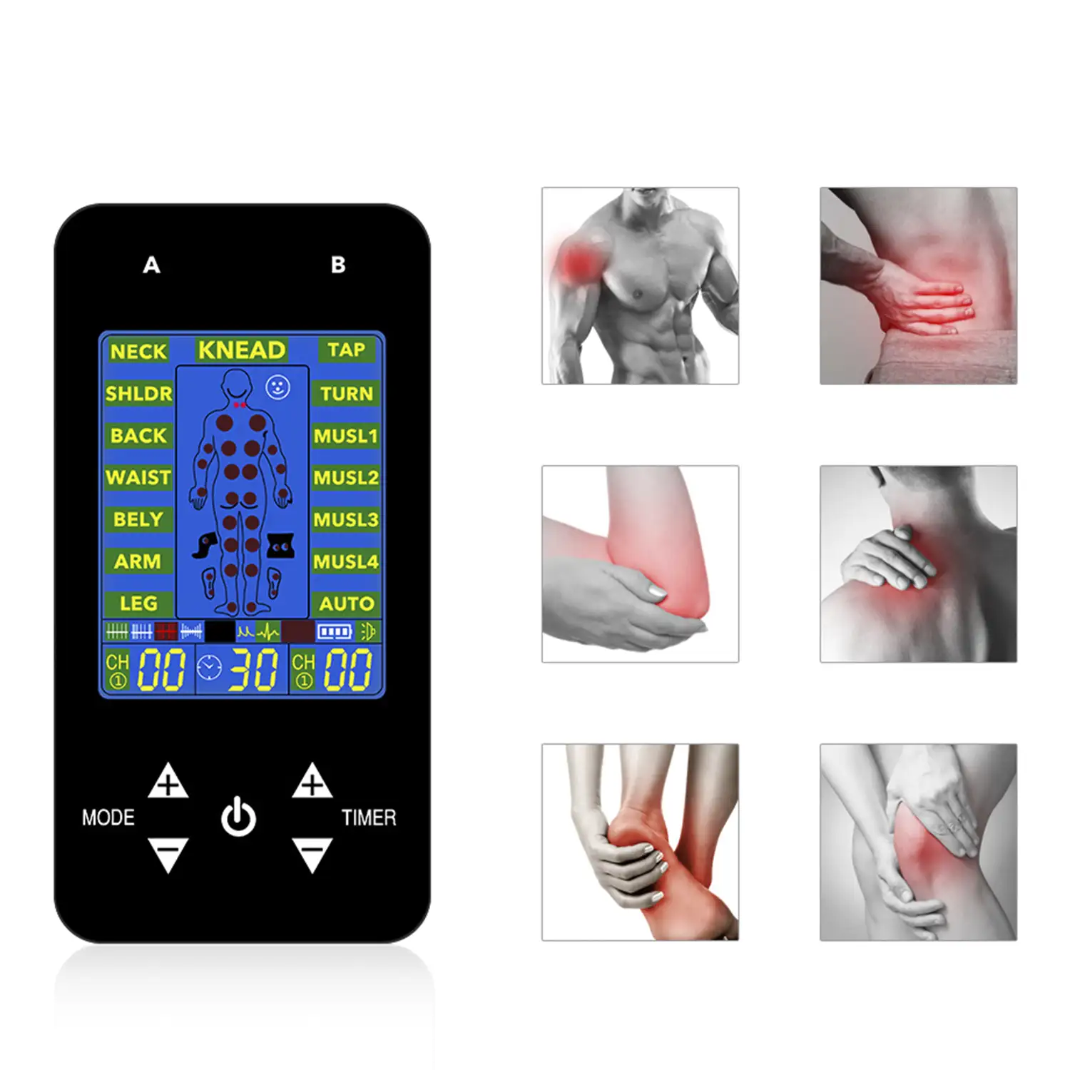 EMS Electroestimulador muscular intermedio TENS. Múltiples modos de masaje.