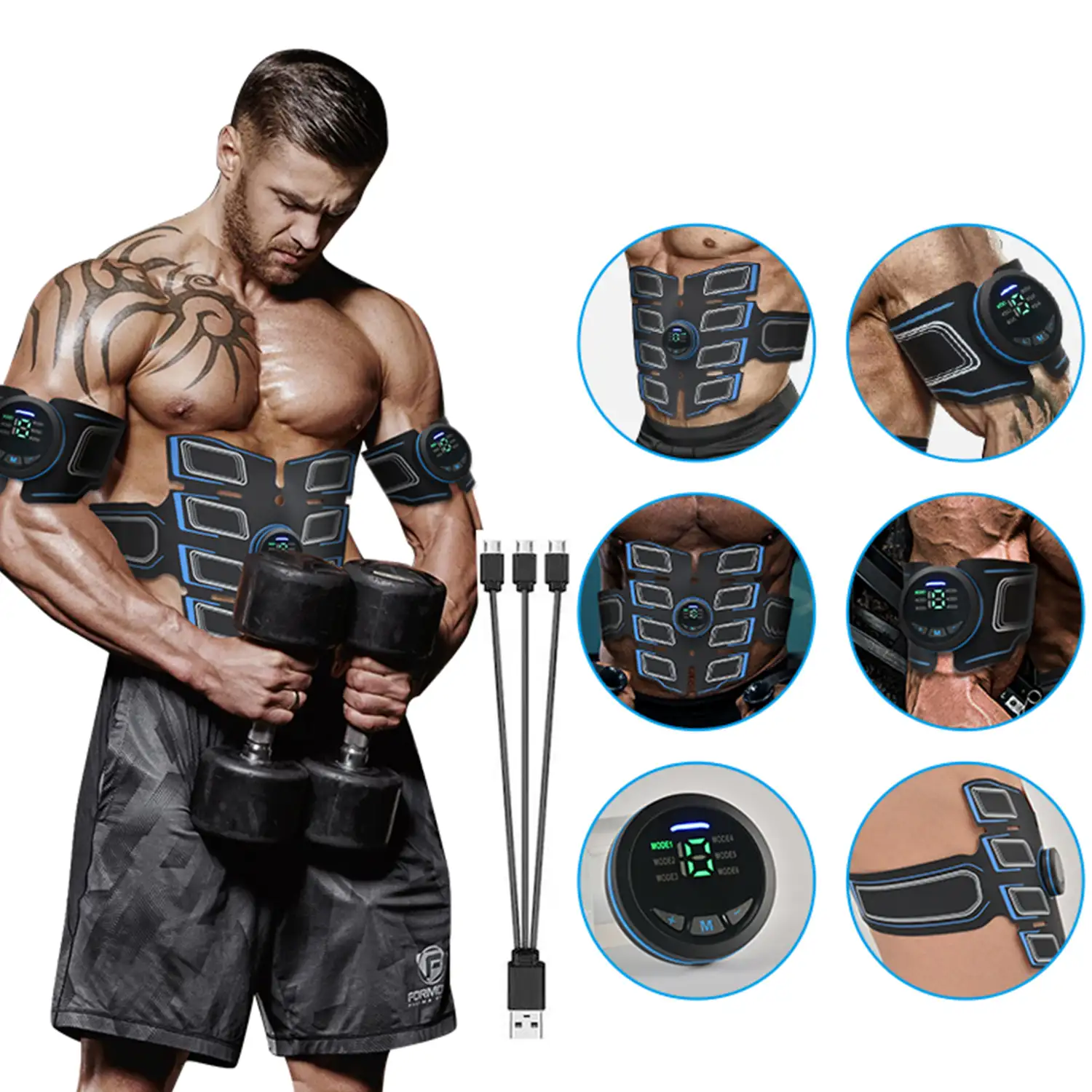 Electroestimulador muscular para abdominales, pierna, brazo