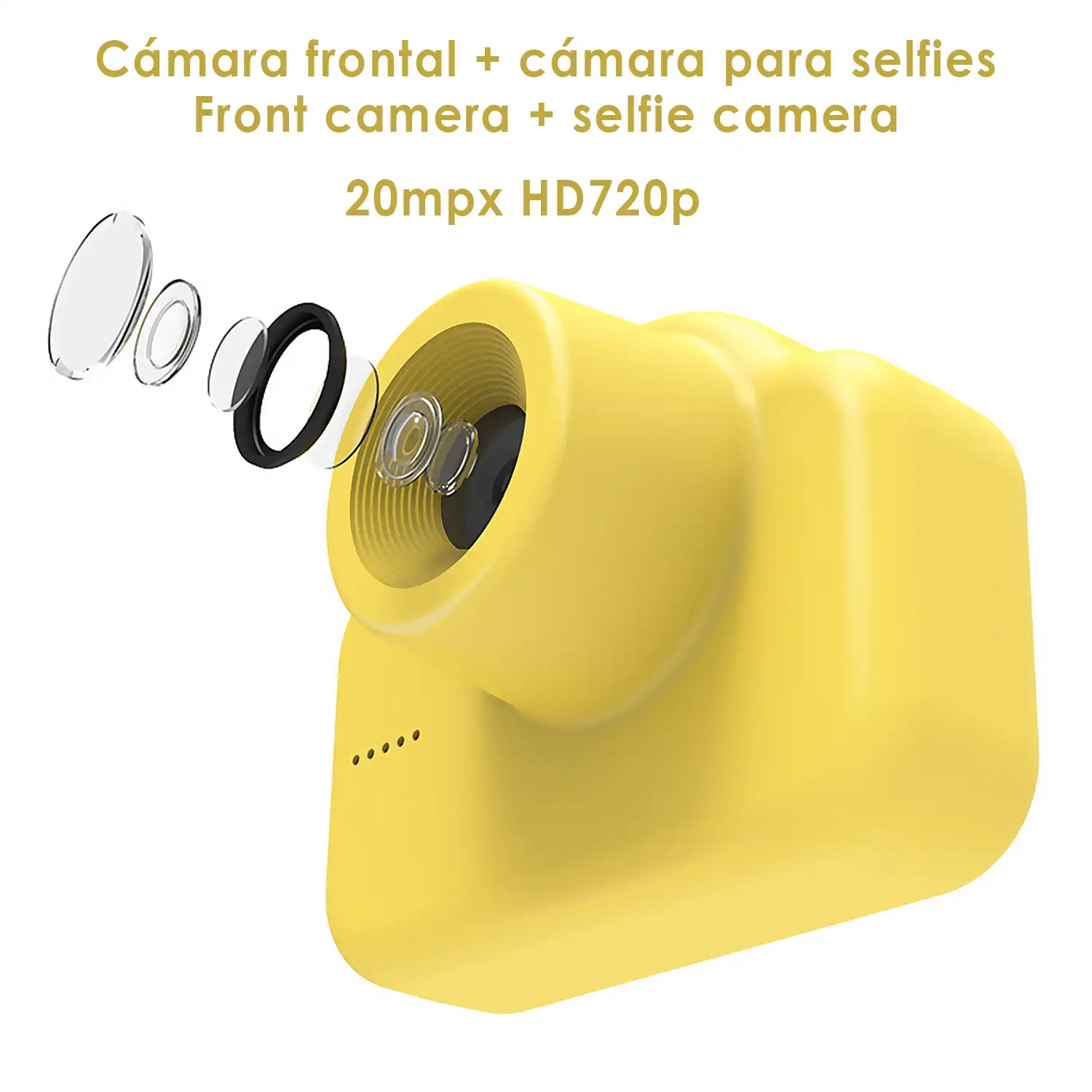 Cámara infantil A1 de fotos y video. Diseño Ovejita. 20mpx y video HD. Cámara trasera para selfies.