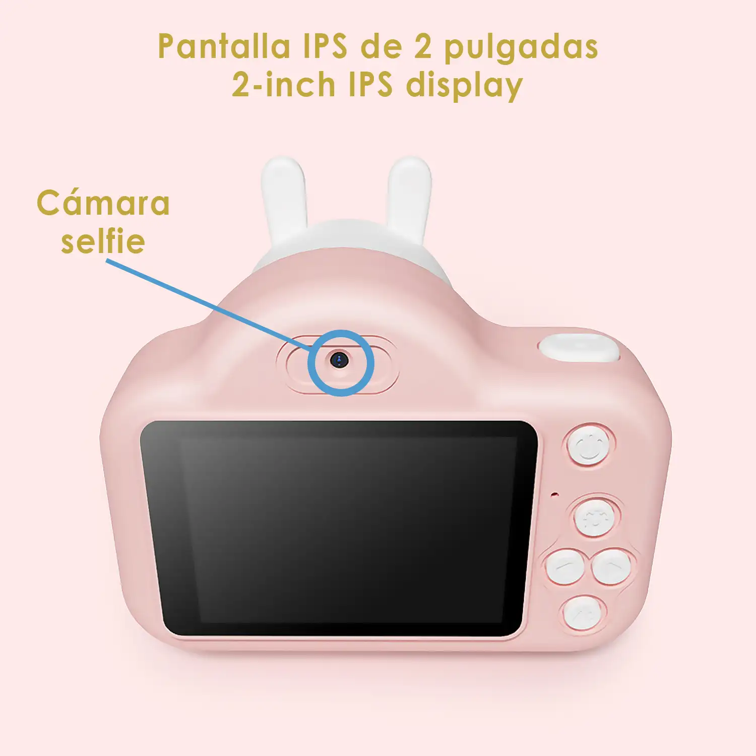 Cámara infantil A1 de fotos y video. Diseño Ovejita. 20mpx y video HD. Cámara trasera para selfies.